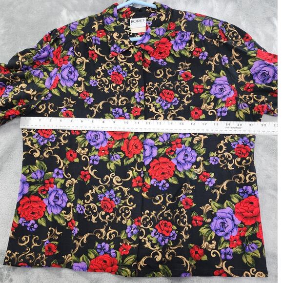 Vintage 80s Koret Floral Filagree Top Pleated Skirt Set Size 14 Black Red Purple - Picture 7 of 15
